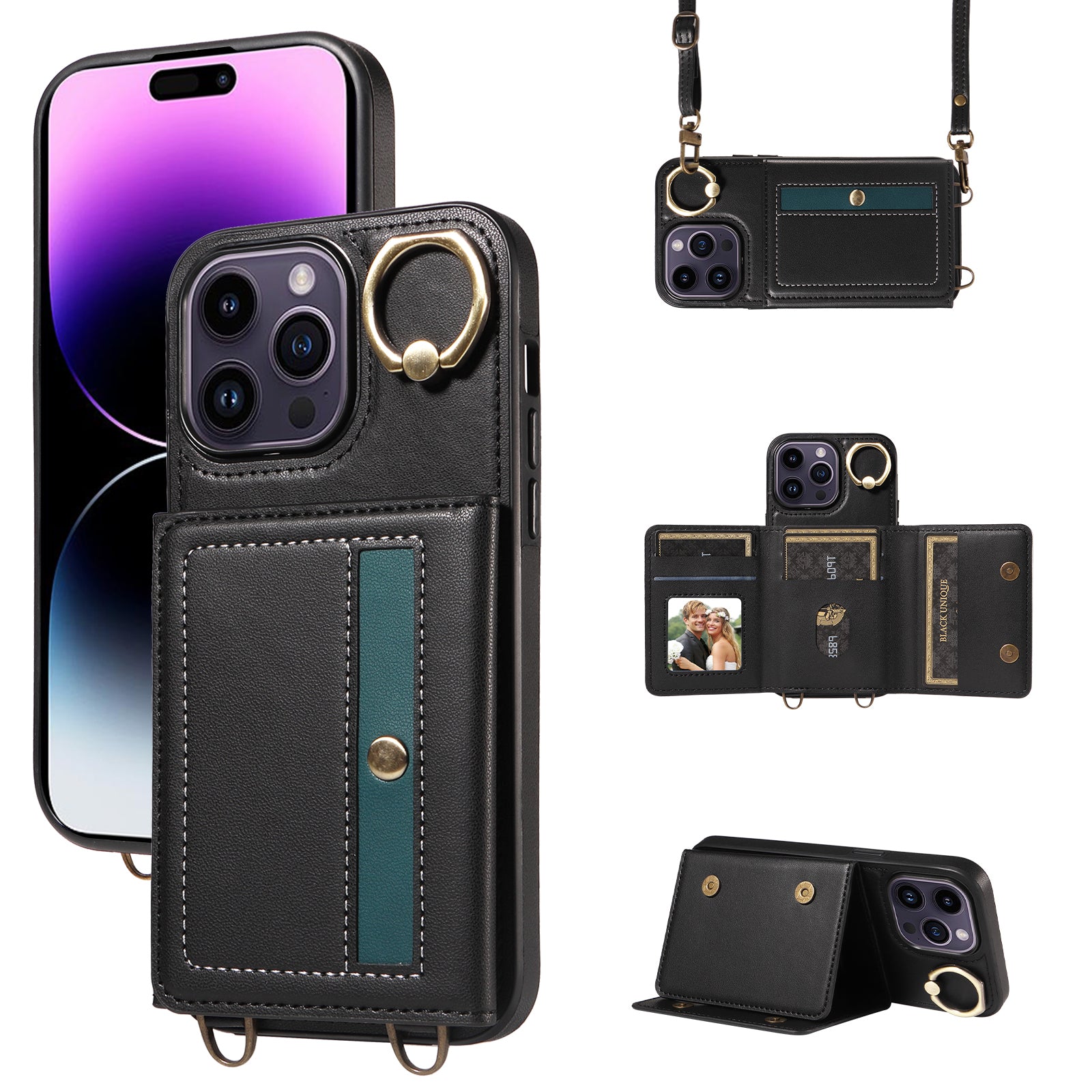 007 For iPhone 14 Pro Max Crossbody Case Leather+TPU Card Holder Phone Cover 007 For iPhone 14 Pro Max Crossbody Case Leather+TPU Card Holder Phone Cover